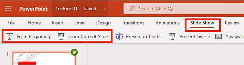 PowerPoint slide show options