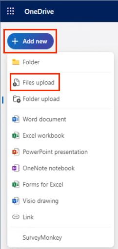 Upload options